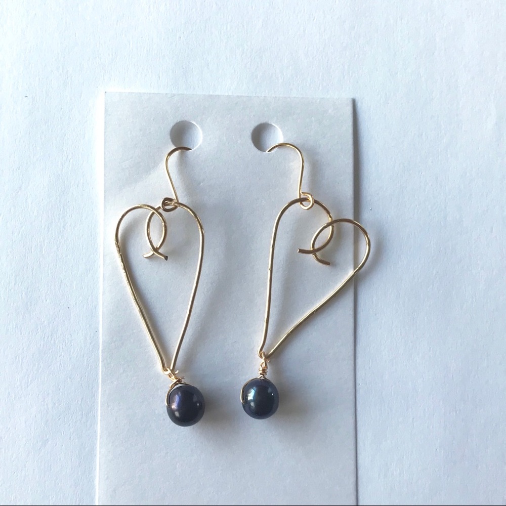 Heart Earrings with Tahitian Pearls